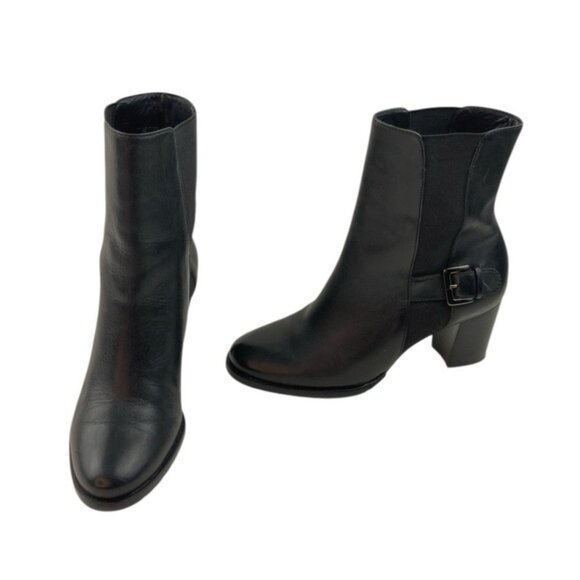 *Cole Haan Boots Womens Size 5B Black Leather Ankle Heeled Quiet Luxury Academia - Picture 4 of 14
